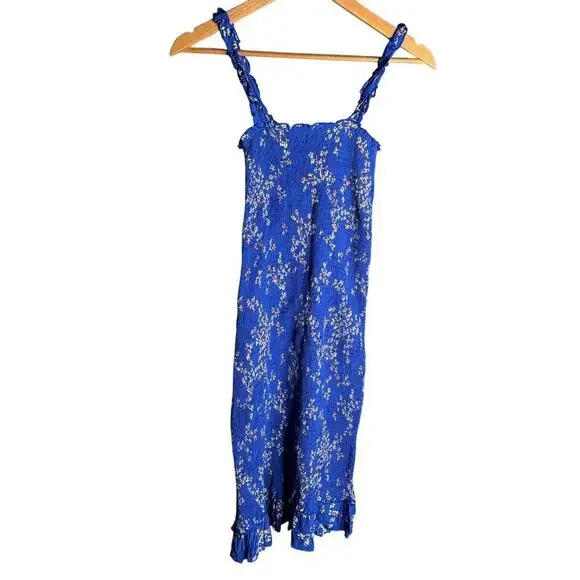 Faithfull The Brand Farah Smocked Midi Dress Cobalt Size S - Picture 6 of 7
